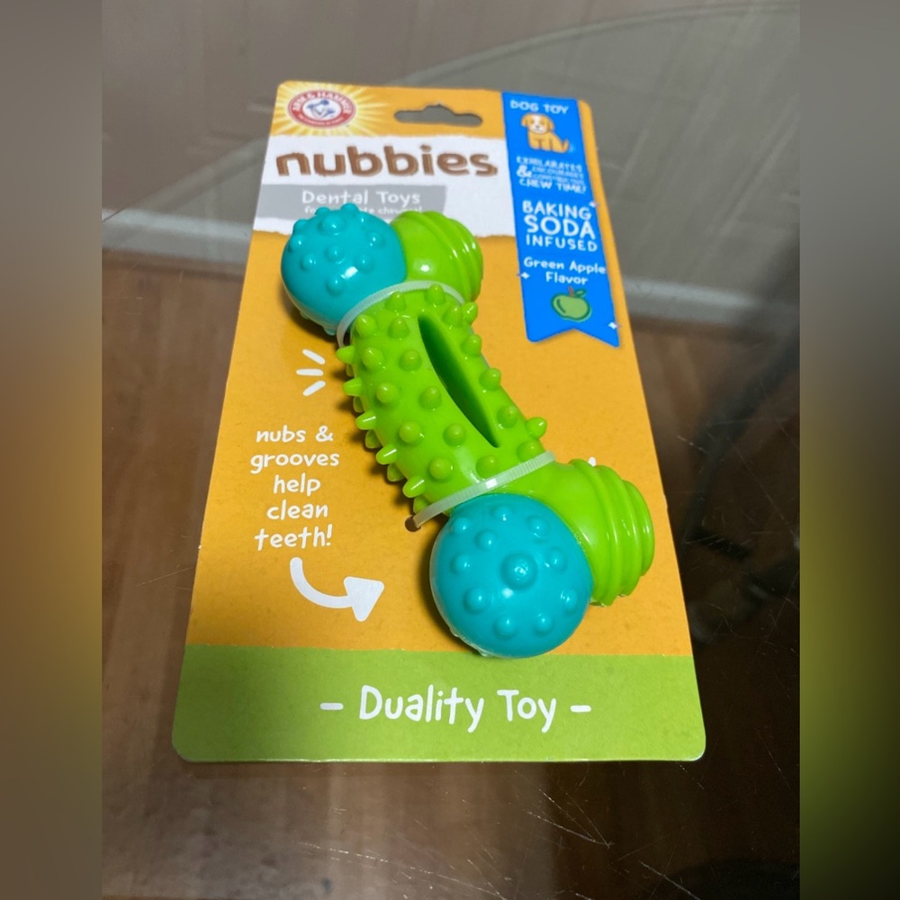 Arm & Hammer Dog Toy Nubbies Bone Duality Toy Green Apple Flavor 5”